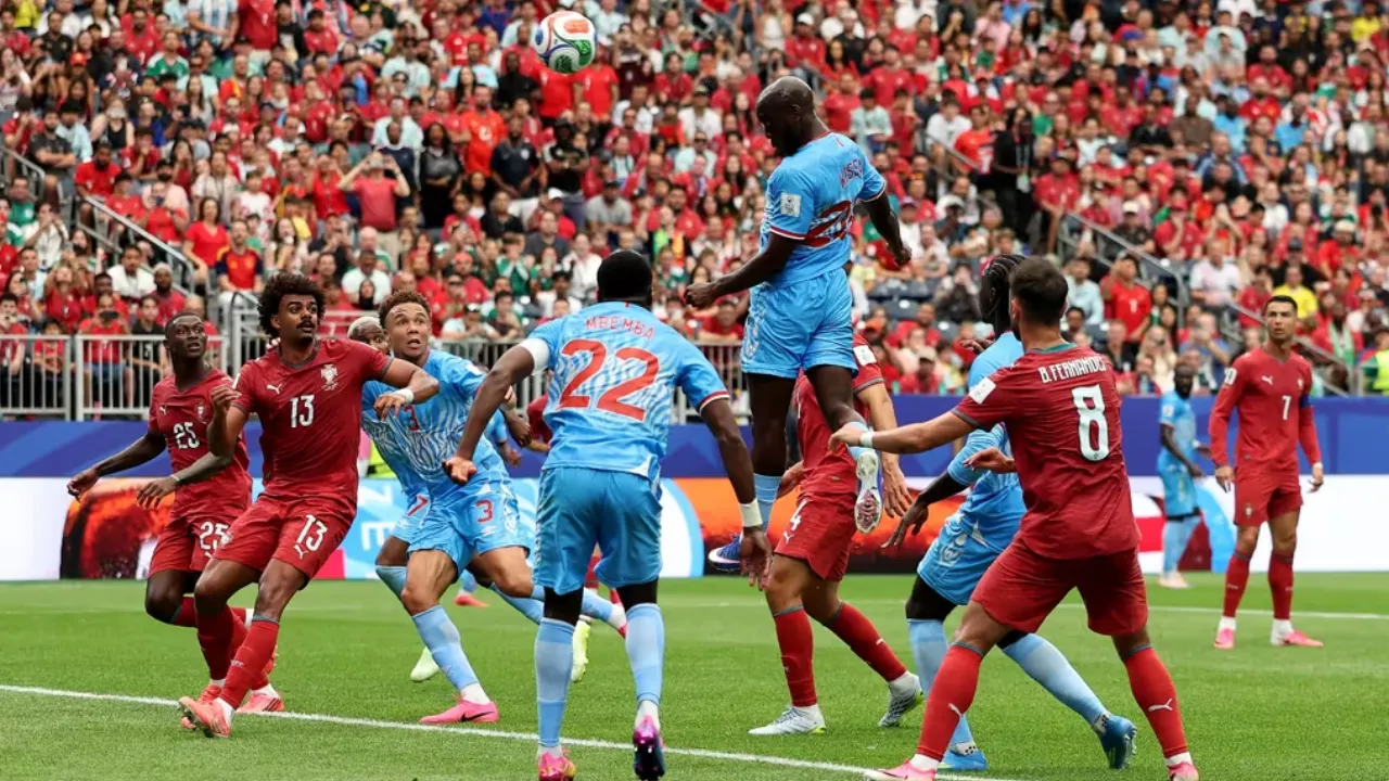 Cristiano Ronaldo em campo por Portugal no empate com a RD Congo pela Copa do Mundo 2026