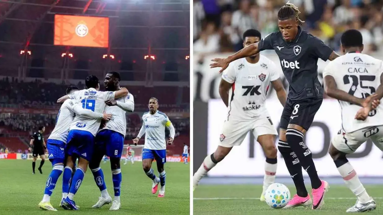 Jogadores de Cruzeiro e Botafogo disputam a bola antes do confronto pela 20ª rodada do Campeonato Brasileiro no Mineirão