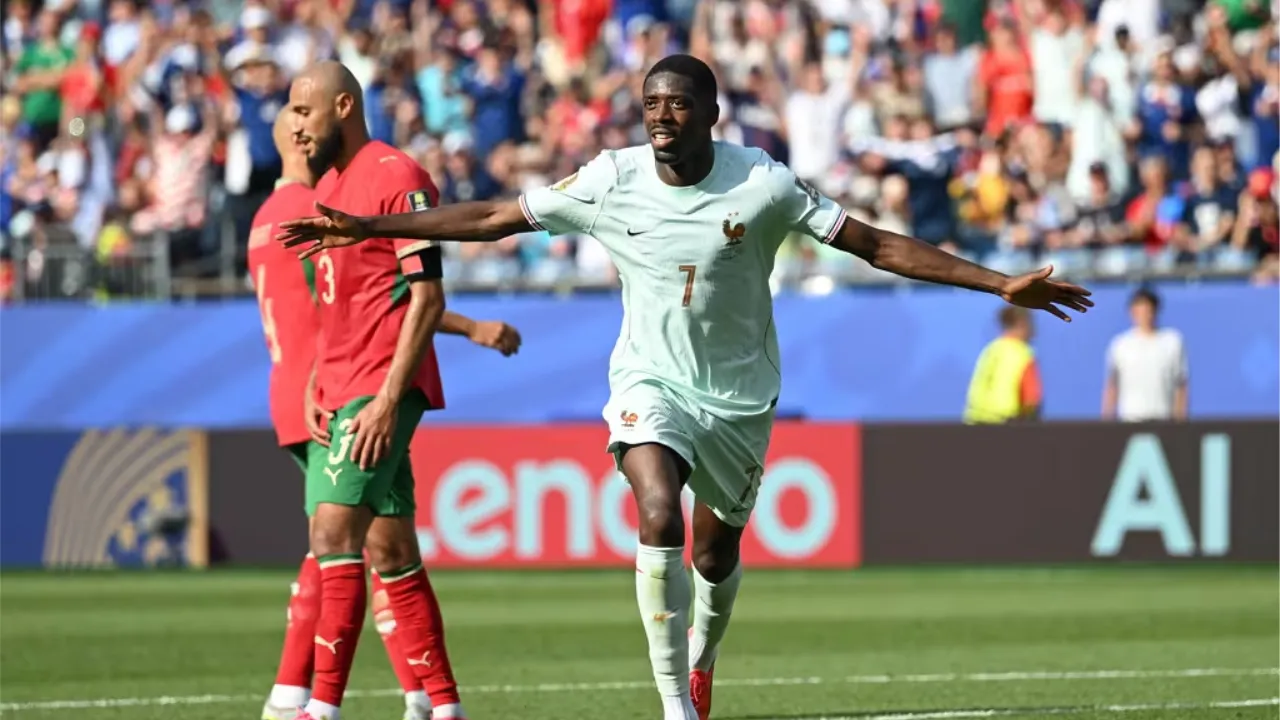 Mbappé comemora gol pela França contra Marrocos nas quartas de final da Copa do Mundo de 2026