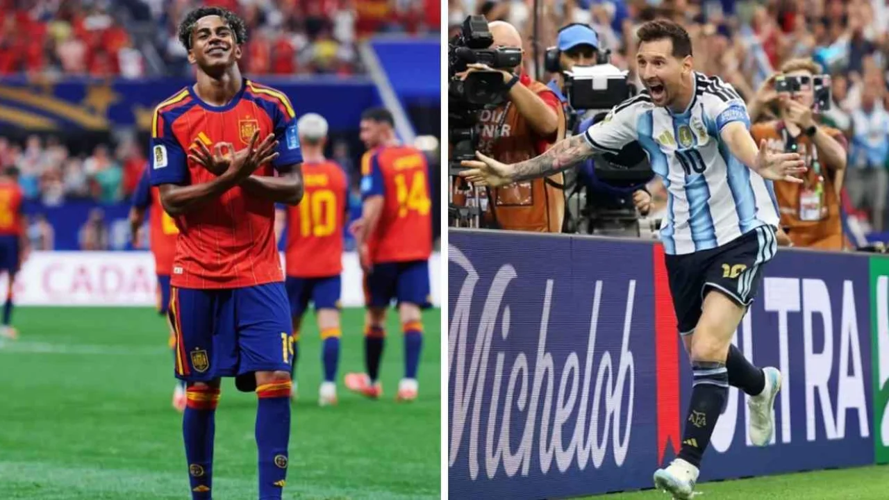 Lionel Messi e Lamine Yamal representam Argentina e Espanha antes do jogo da final da Copa do Mundo de 2026 Lionel Messi e Lamine Yamal representam Argentina e Espanha antes do jogo da final da Copa do Mundo de 2026
