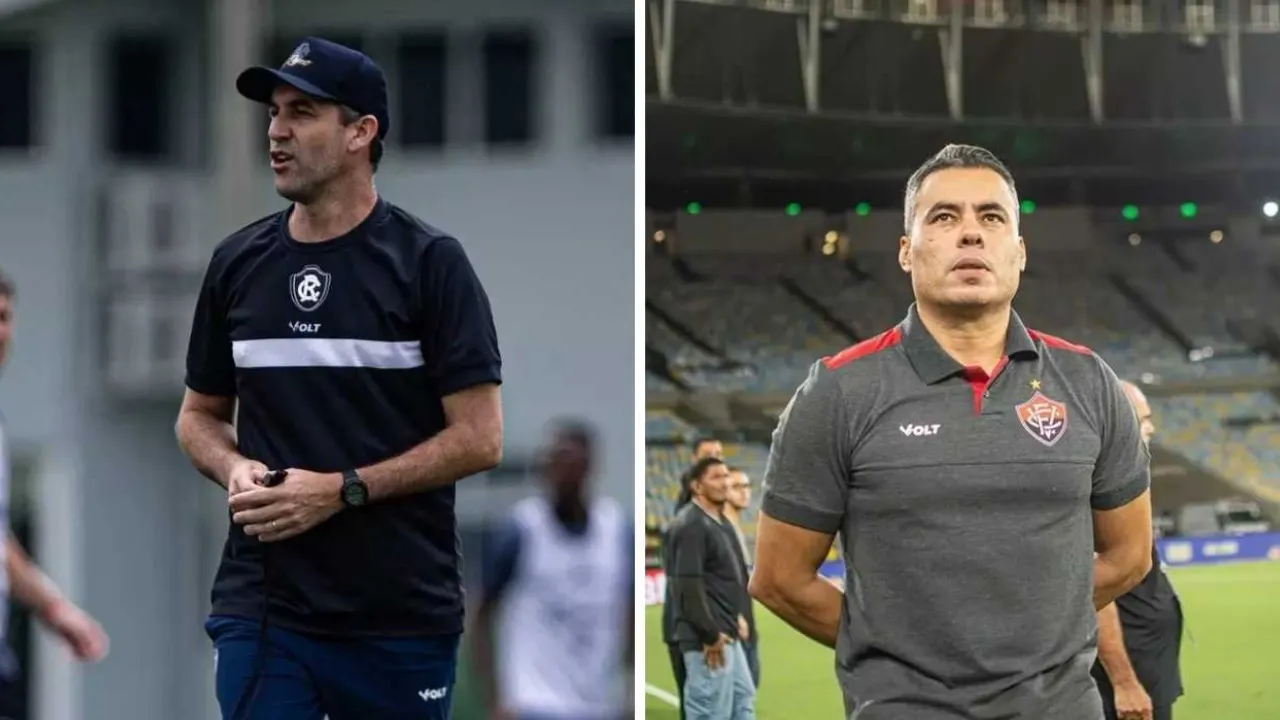 Jogadores de Remo e Vitória disputam a bola antes do confronto pela 20ª rodada do Campeonato Brasileiro no Mangueirão