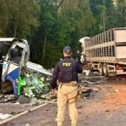Acidente entre micro-ônibus e caminhão na BR-373 em Ipiranga, no Paraná