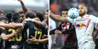 Jogadores de Atlético-MG e Red Bull Bragantino durante confronto pela Copa Sul-Americana