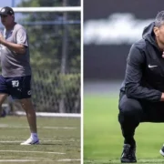 A esquerda da imagem está o técnico Rogerio Ceni do Bahia e a direita da imagem está o técnico do Vasco Pedro Emanue