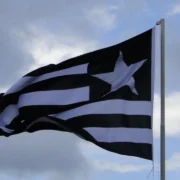 Imagem da bandeira do Botafogo sendo exibida