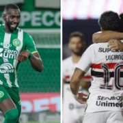 Jogadores de Chapecoense e São Paulo antes de partida pelo Campeonato Brasileiro na Arena Condá