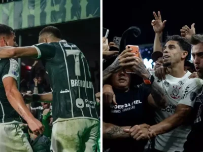 Jogadores de Coritiba e Corinthians antes de confronto pelo Campeonato Brasileiro