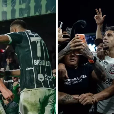 Jogadores de Coritiba e Corinthians antes de confronto pelo Campeonato Brasileiro
