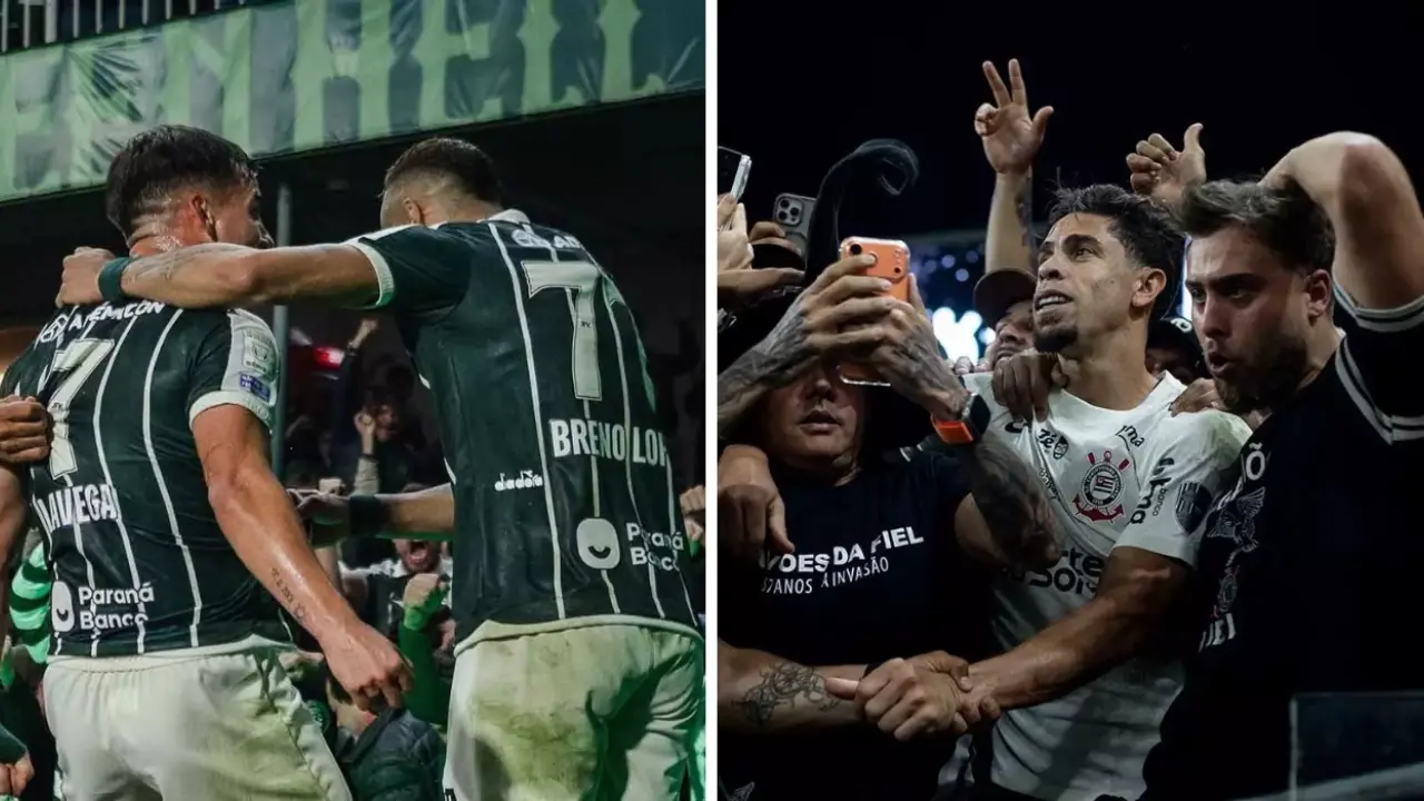 Jogadores de Coritiba e Corinthians antes de confronto pelo Campeonato Brasileiro