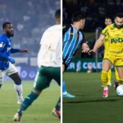A esquerda da imagem estão jogadores do Cruzeiro durante partida contra a Chapecoense pela Copa do Brasil 2026 e a direita da imagem estão jogadores do Mirassol contra o Grêmio em jogo pela Copa do Brasil 2026