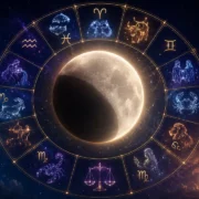 Lua após o eclipse lunar em Peixes cercada pelos 12 signos do zodíaco