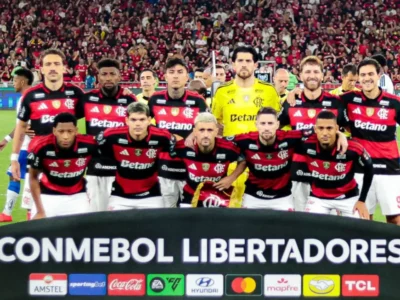 Jogadores do Flamengo durante partida pela Copa Libertadores