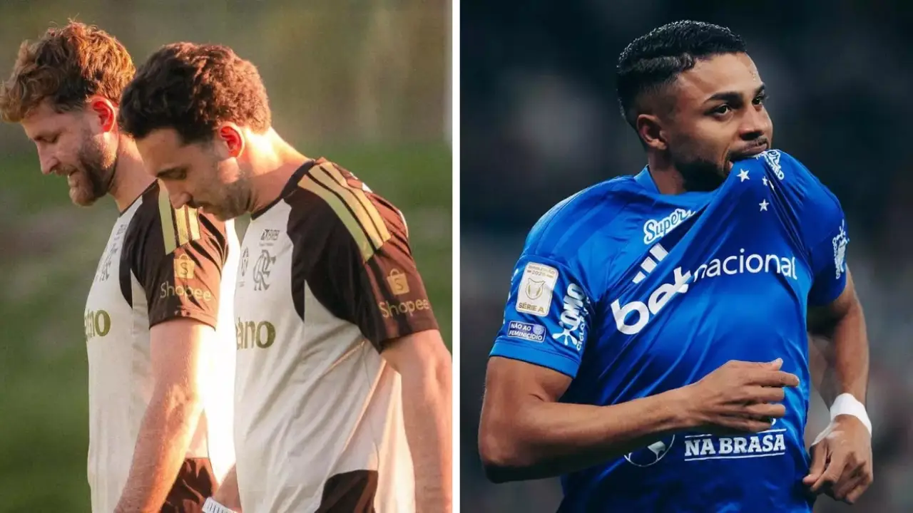 Jogadores de Flamengo e Cruzeiro disputam partida pelas oitavas de final da Copa Libertadores