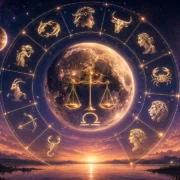 Imagem ilustrativa do horóscopo do dia 16/08/2026, com roda zodiacal, Lua em Libra e referências discretas a Mercúrio e Júpiter sobre céu cósmico