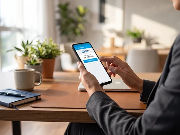 Empréstimo sem burocracias: pessoa solicita crédito rápido e prático pelo celular em plataforma digital.