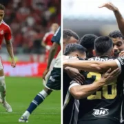 Jogadores de Internacional e Atlético-MG durante confronto pelo Campeonato Brasileiro