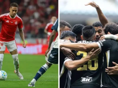 Jogadores de Internacional e Atlético-MG durante confronto pelo Campeonato Brasileiro