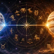 Lua oposta a Júpiter em 26 de agosto de 2026 com Aquário e Leão em destaque