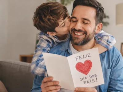 Imagem ilustrativa de pai e filho em momento de afeto para reportagem com mensagens e frases de Feliz Dia dos Pais