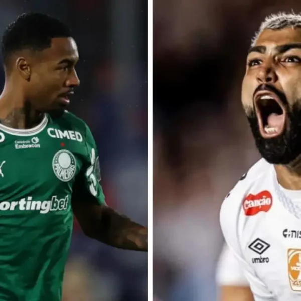 Jogadores de Palmeiras e Santos durante clássico pelo futebol paulista