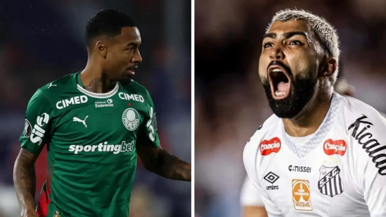 Jogadores de Palmeiras e Santos durante clássico pelo futebol paulista
