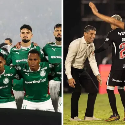 Imagem relacionada ao confronto entre Palmeiras e Vasco pela 24ª rodada do Campeonato Brasileiro de 2026, no Nubank Parque. O Palmeiras entra como líder, enquanto o Vasco ocupa a penúltima posição