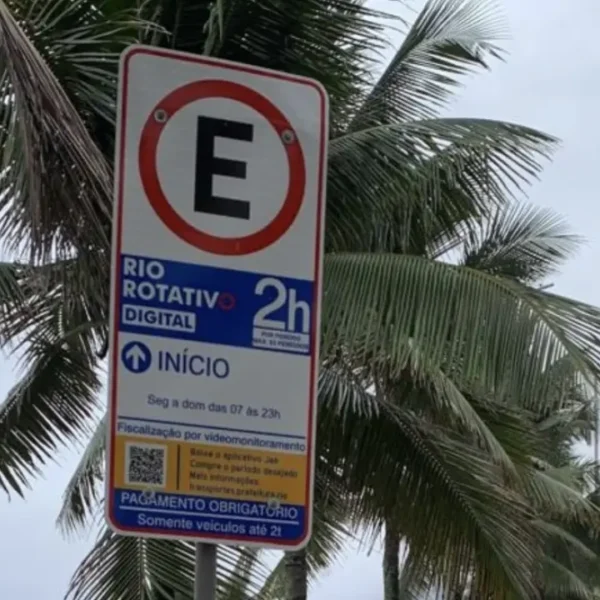 Placa do Rio Rotativo Digital em vaga de estacionamento no Rio de Janeiro