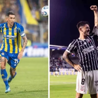 Jogadores de Rosario Central e Corinthians durante a temporada de 2026. As equipes iniciam no Gigante de Arroyito, na Argentina, a disputa por uma vaga nas quartas de final da Copa Libertadores