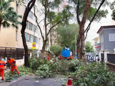 Equipes realizam limpeza e manutenção urbana na Rua Silveira Martins, no Catete