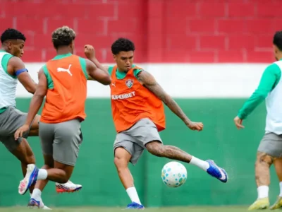 Riquelme Felipe e Júlio Fidelis durante partida do Fluminense