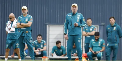 Carlo Ancelotti durante entrevista coletiva da Seleção Brasileira na Austrália