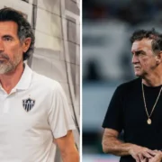 Eduardo Domínguez, técnico do Atlético-MG, e Cuca, treinador do Santos, antes da decisão pela Copa do Brasil
