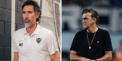 Eduardo Domínguez, técnico do Atlético-MG, e Cuca, treinador do Santos, antes da decisão pela Copa do Brasil