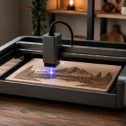 Bambu Lab R1 usa laser CO₂ para corte e gravação de materiais.