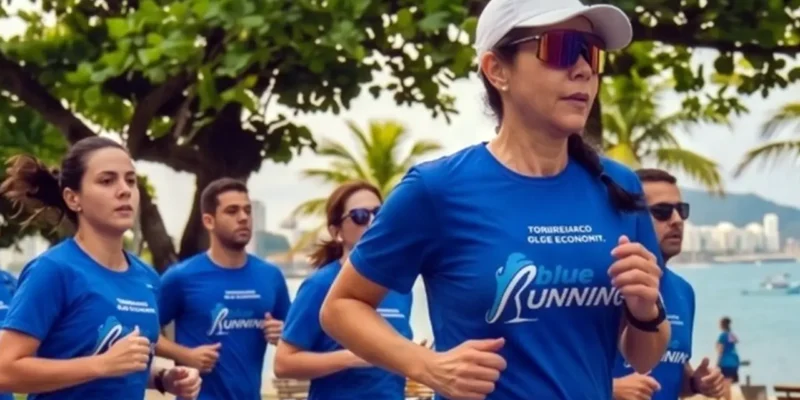 Corredores participam da Blue Running na orla da Praia de Icaraí, em Niterói
