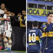 Jogadores de São Paulo e Boca Juniors antes do confronto pelas quartas da Copa Sul-Americana
