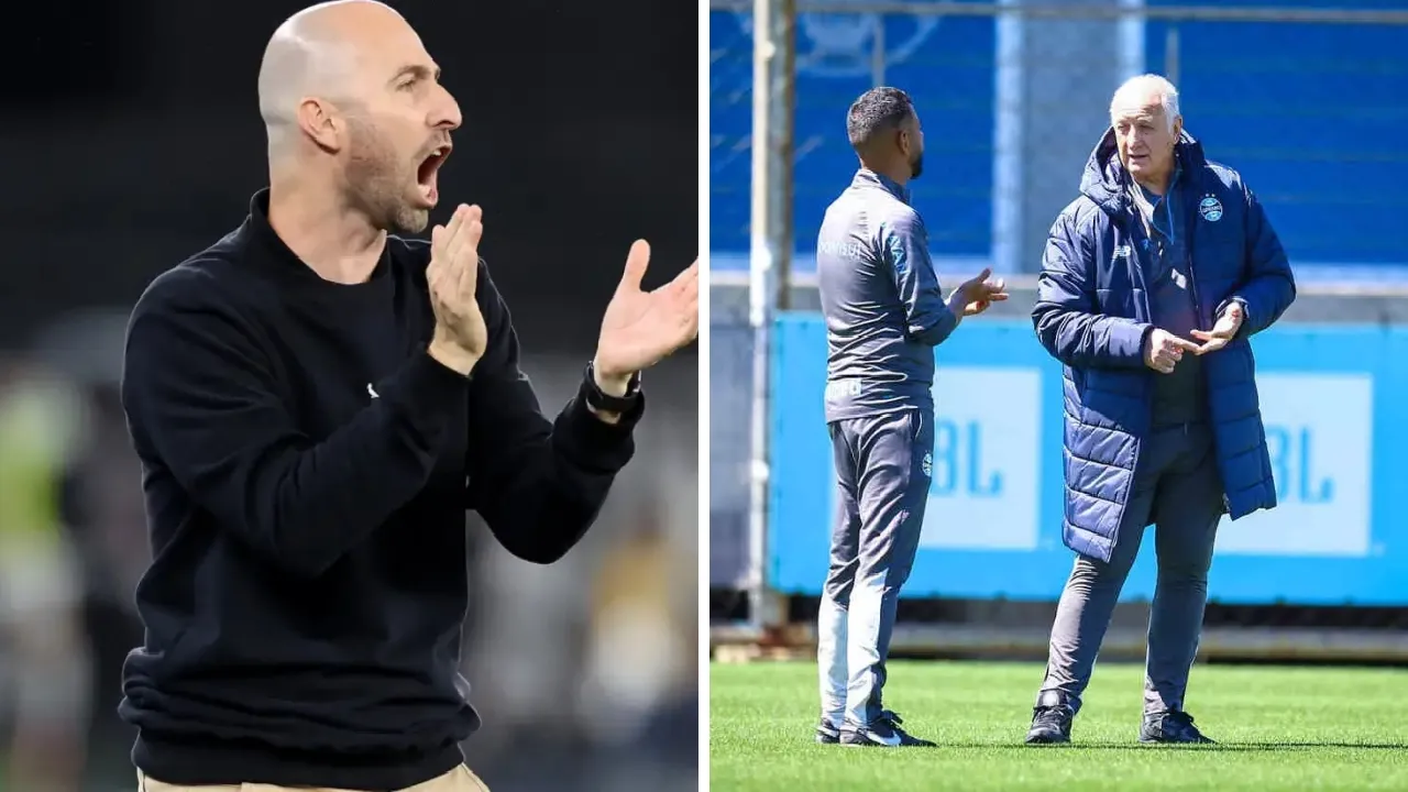 Rodrigo Bellão, do Botafogo, e Felipão, do Grêmio, antes do confronto pelo Campeonato Brasileiro Rodrigo Bellão, do Botafogo, e Felipão, do Grêmio, antes do confronto pelo Campeonato Brasileiro