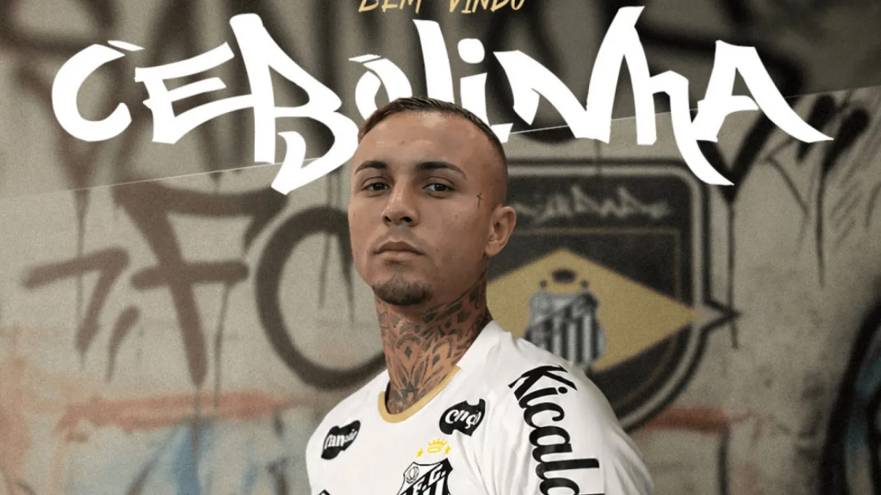 Everton Cebolinha com a camisa do Santos após assinar contrato com o clube em 2026