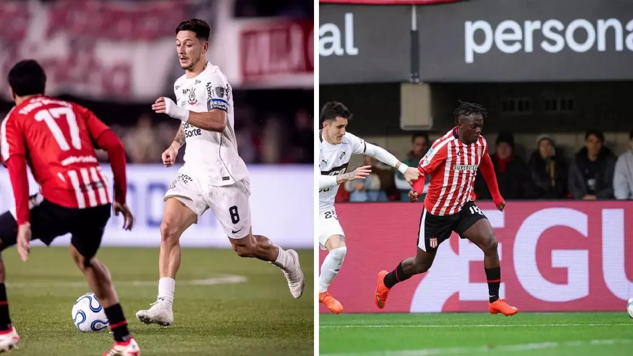 Corinthians e Estudiantes em campo antes do jogo decisivo pelas quartas de final da Libertadores Corinthians e Estudiantes em campo antes do jogo decisivo pelas quartas de final da Libertadores