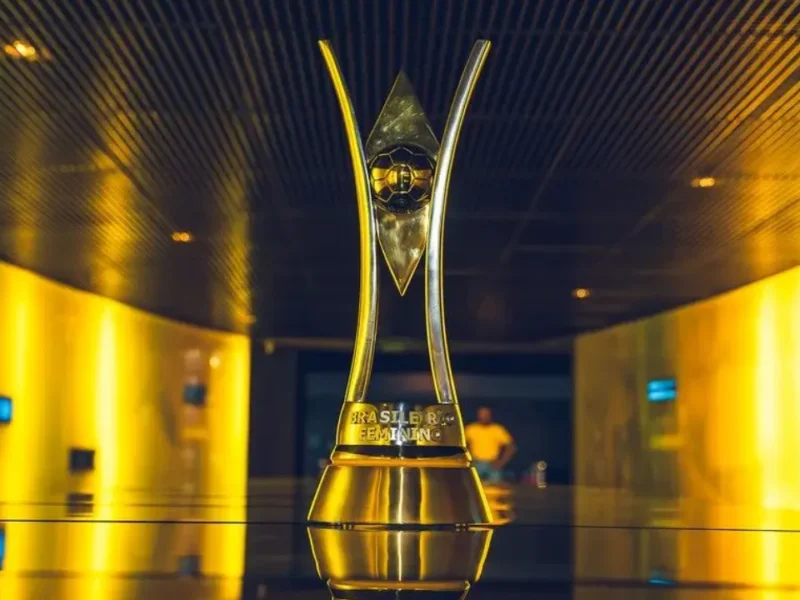 Troféu do Campeonato Brasileiro Feminino exposto antes da decisão do torneio