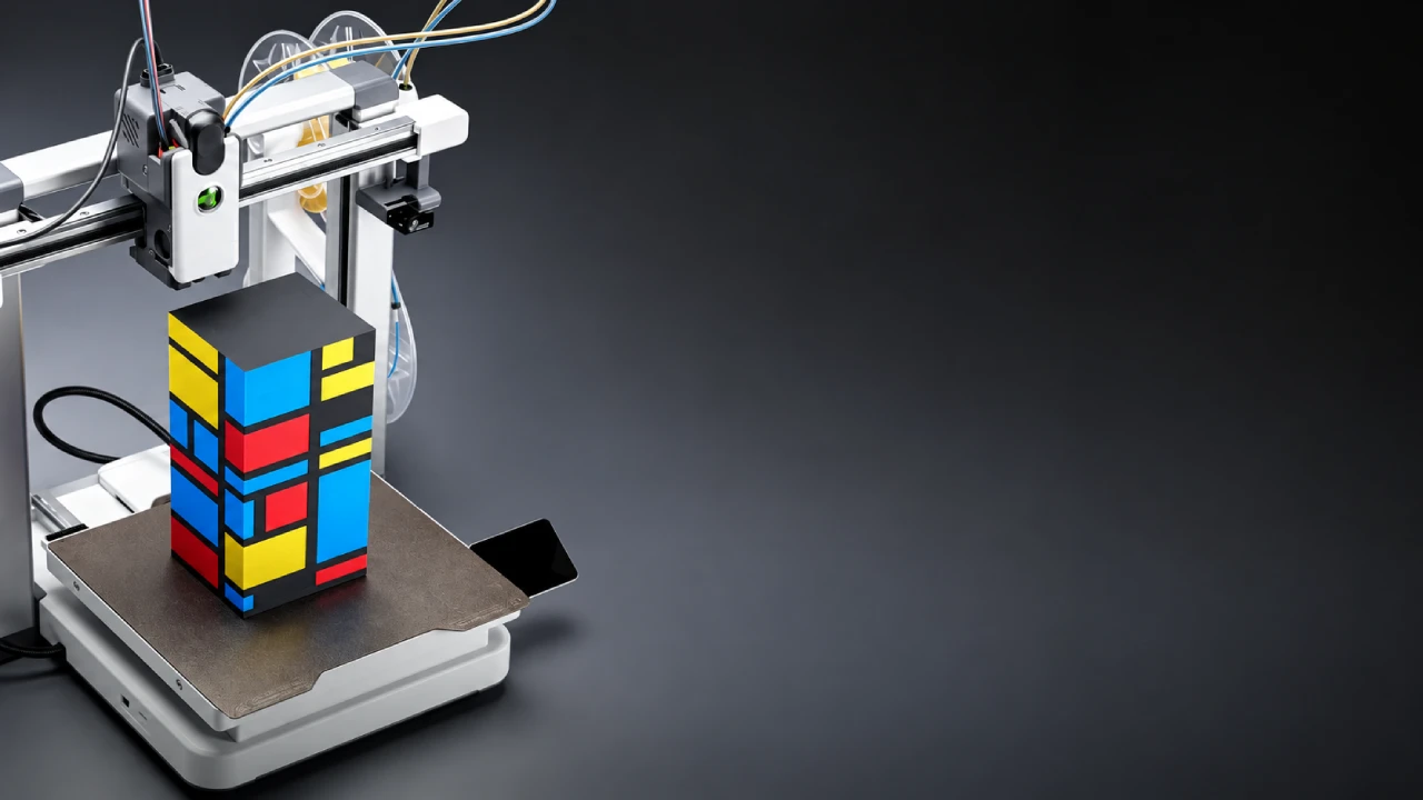 Impressora 3D Creality SPARKX i8 produz peça multicolorida com quatro cores. Impressora 3D Creality SPARKX i8 produz peça multicolorida com quatro cores.
