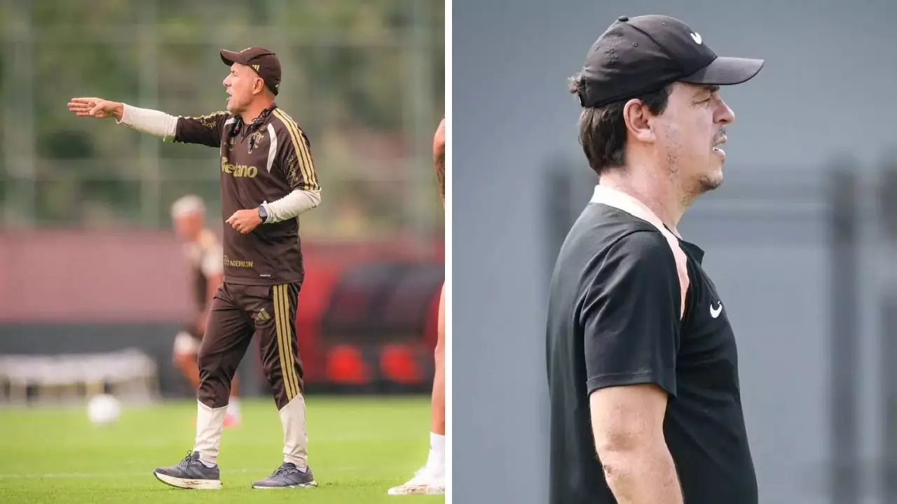 Leonardo Jardim e Fernando Diniz antes de Flamengo x Corinthians pelo Brasileirão