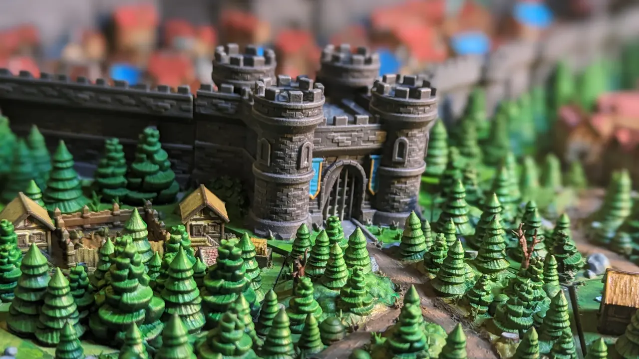 Castelo e floresta feitos com peças impressas em 3D Castelo e floresta feitos com peças impressas em 3D