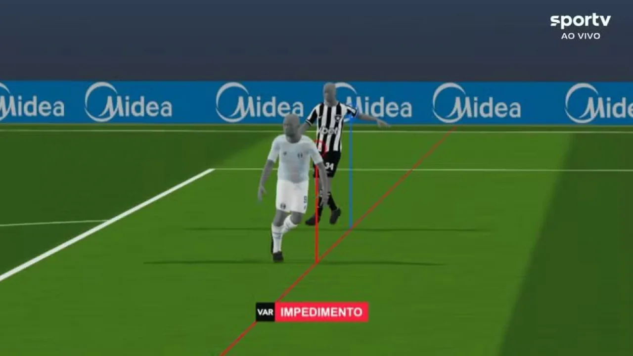 Impedimento semiautomático no gol anulado do Grêmio contra o Botafogo por um centímetro