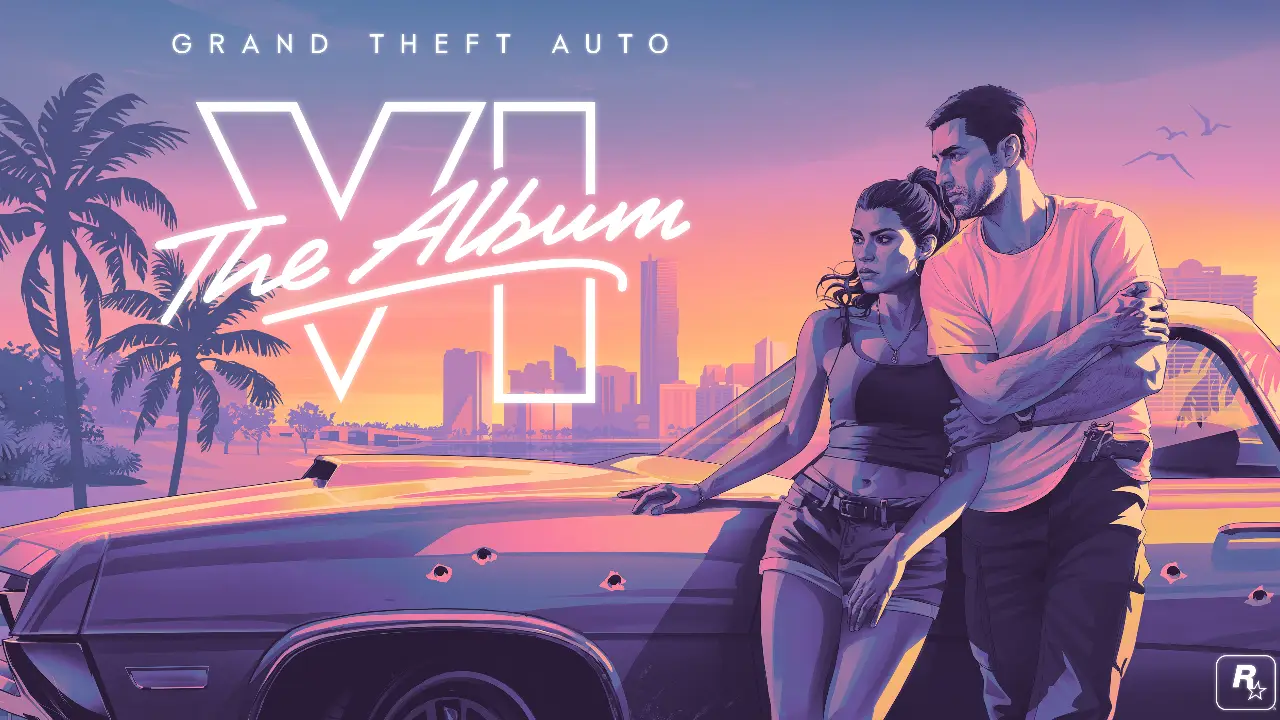 Jason e Lucia aparecem na arte oficial de Grand Theft Auto VI: The Album diante de Vice City. Jason e Lucia aparecem na arte oficial de Grand Theft Auto VI: The Album diante de Vice City.