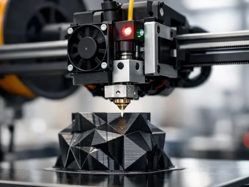 Bico de impressora 3D deposita filamento preto
