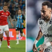 Jogadores de Internacional e Santos antes do confronto direto pela 26ª rodada do Brasileirão
