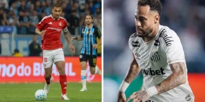 Jogadores de Internacional e Santos antes do confronto direto pela 26ª rodada do Brasileirão