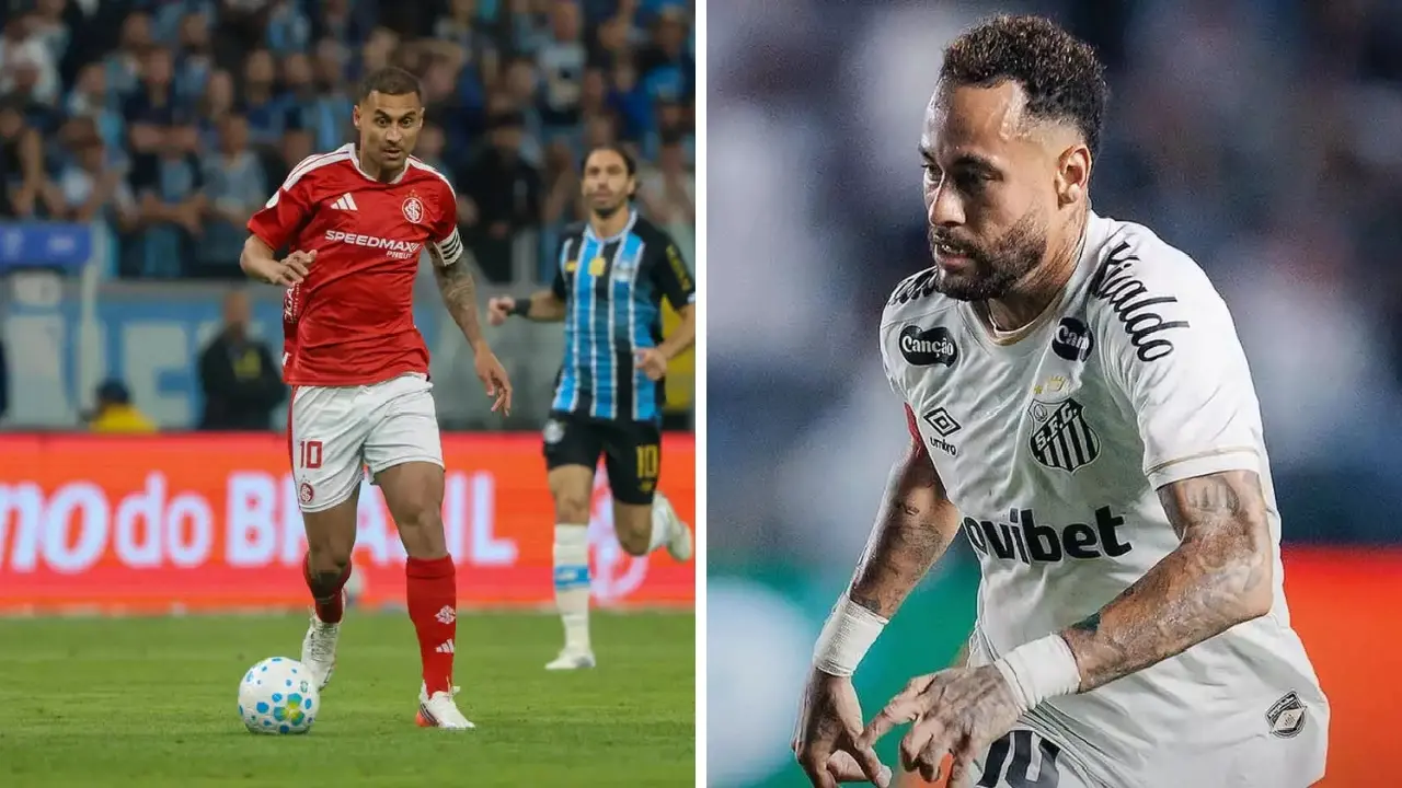 Jogadores de Internacional e Santos antes do confronto direto pela 26ª rodada do Brasileirão Jogadores de Internacional e Santos antes do confronto direto pela 26ª rodada do Brasileirão