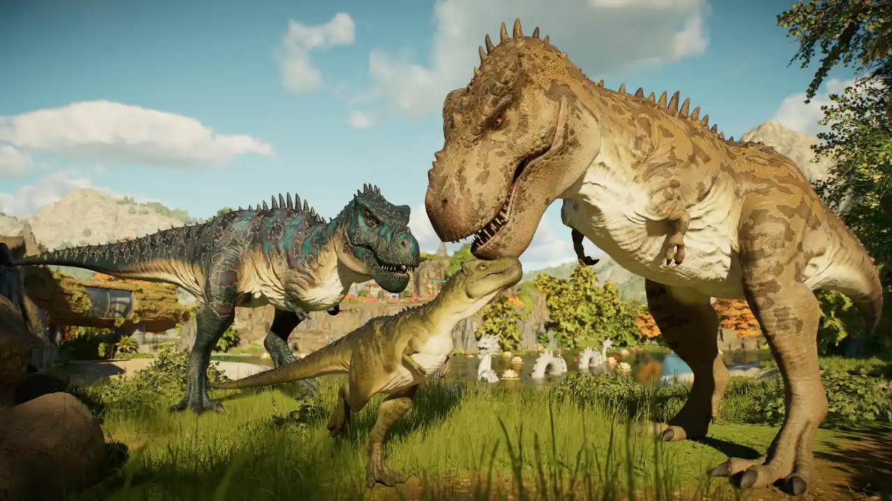 Três dinossauros em Jurassic World Evolution 3 Prehistoric East